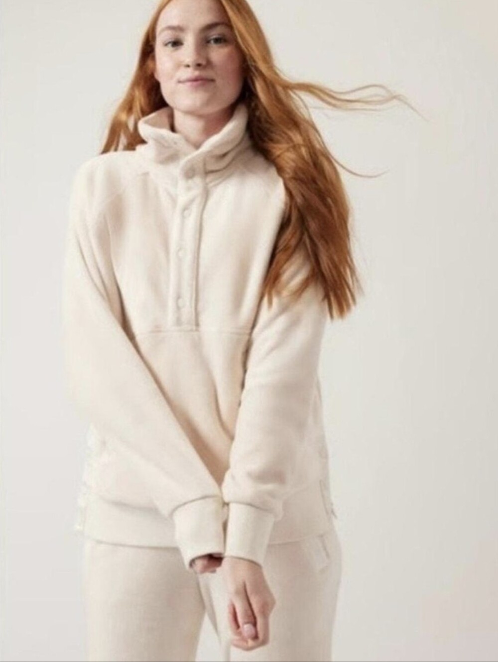 Athleta Recover Cozy Snap Front Sweatshirt Chantilly Cream Womens Pullover 1X